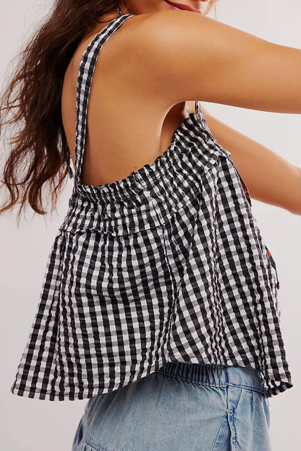 Tied Front Textured Square Neck Cami - square neck tie-front cami, view 7