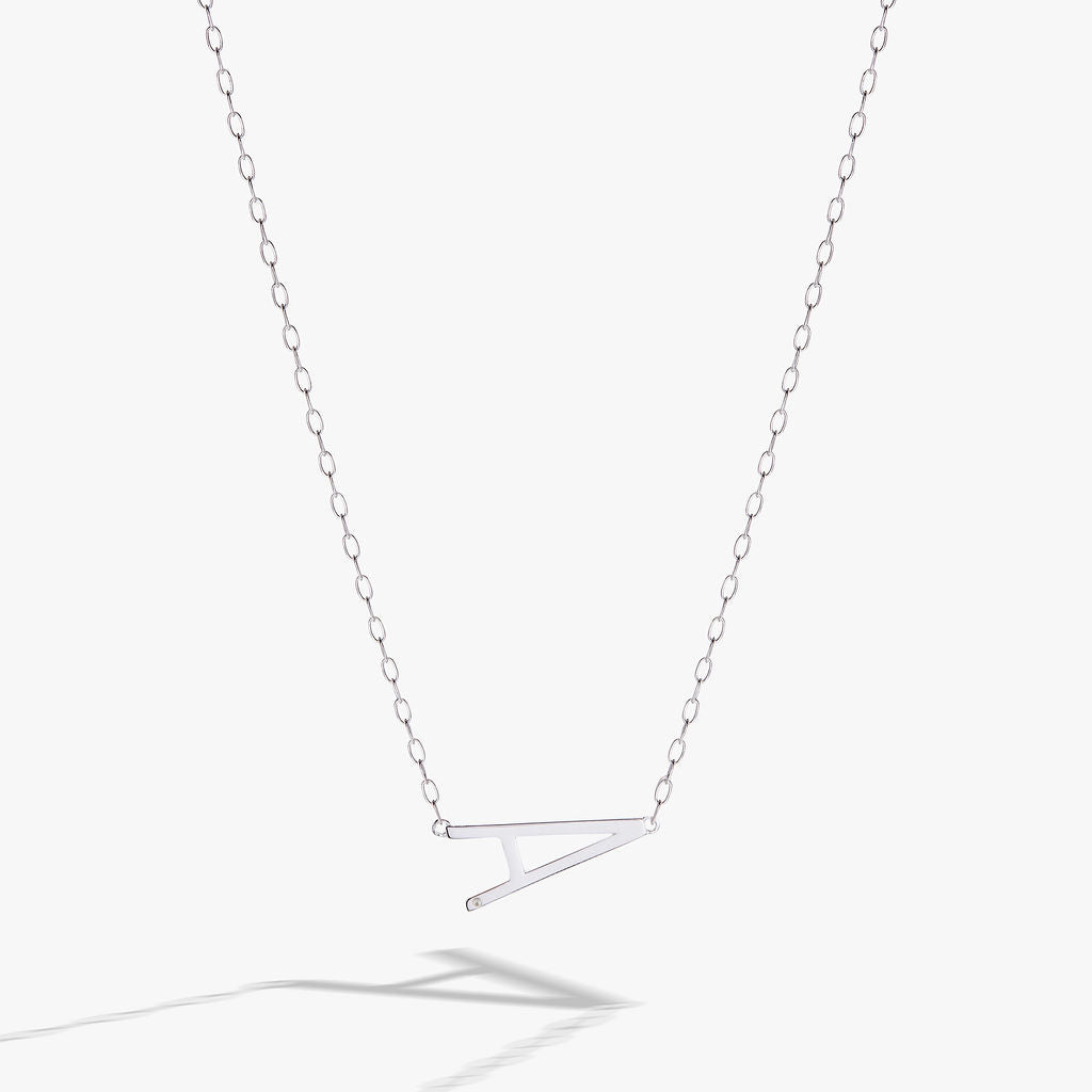 Initial A Precious Elongated Necklace in Sterling Silver - A initial pendant on adjustable chain