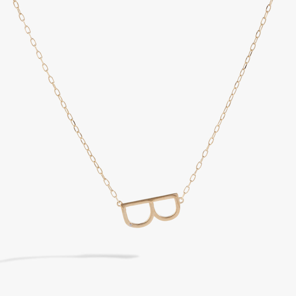 Initial B Precious Elongated Necklace in Gold - B initial pendant on adjustable chain