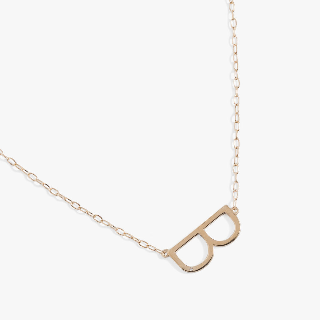 Initial B Precious Elongated Necklace in Sterling Silver