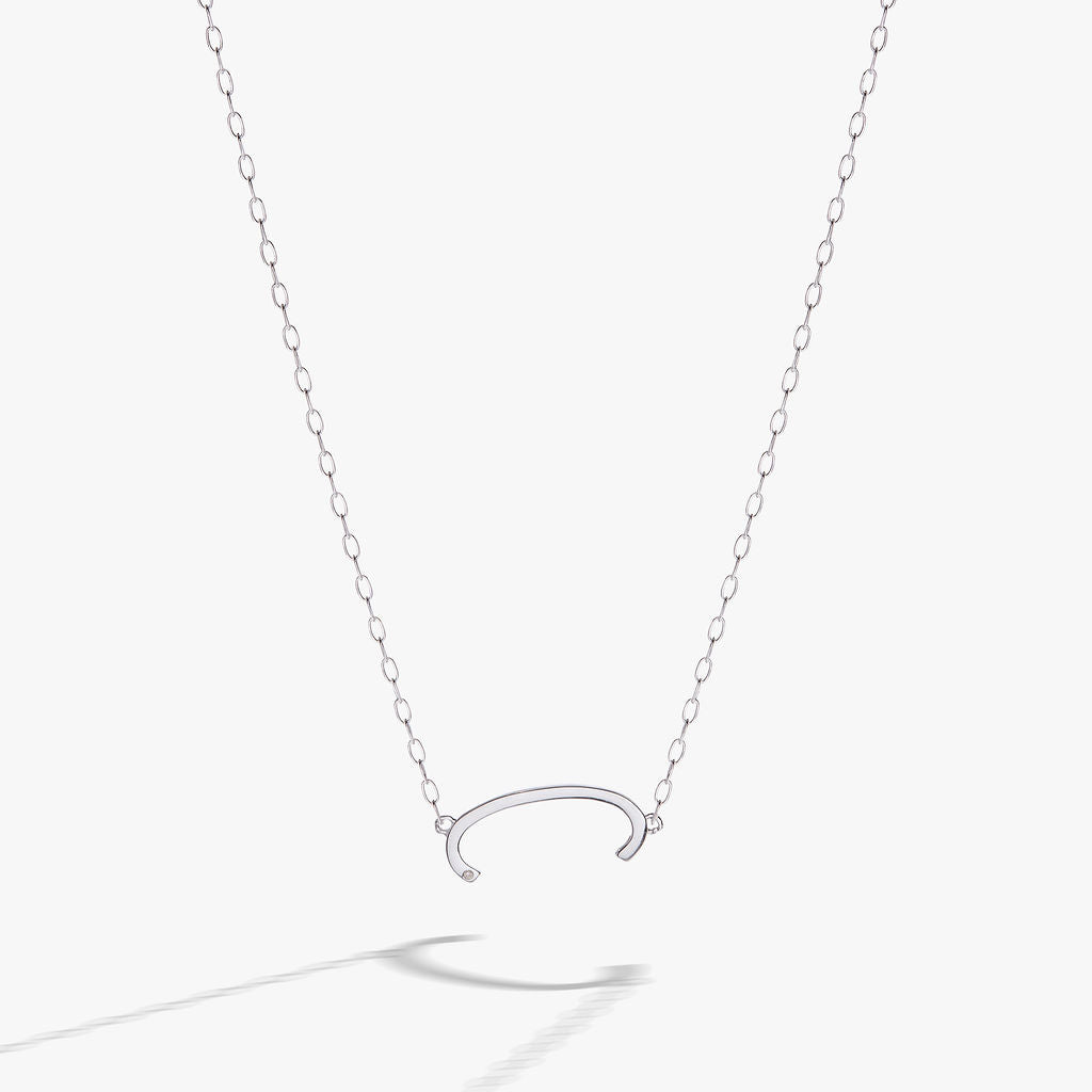 Initial C Precious Elongated Necklace in Sterling Silver - C initial pendant on adjustable chain