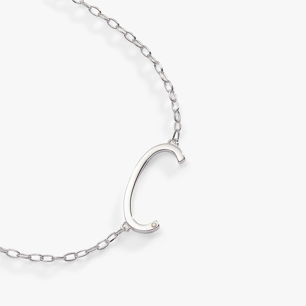 Initial C Precious Elongated Necklace in Gold