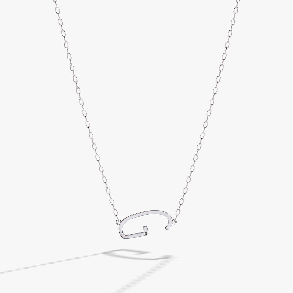 Initial G Precious Elongated Necklace in Sterling Silver - G initial pendant on adjustable chain