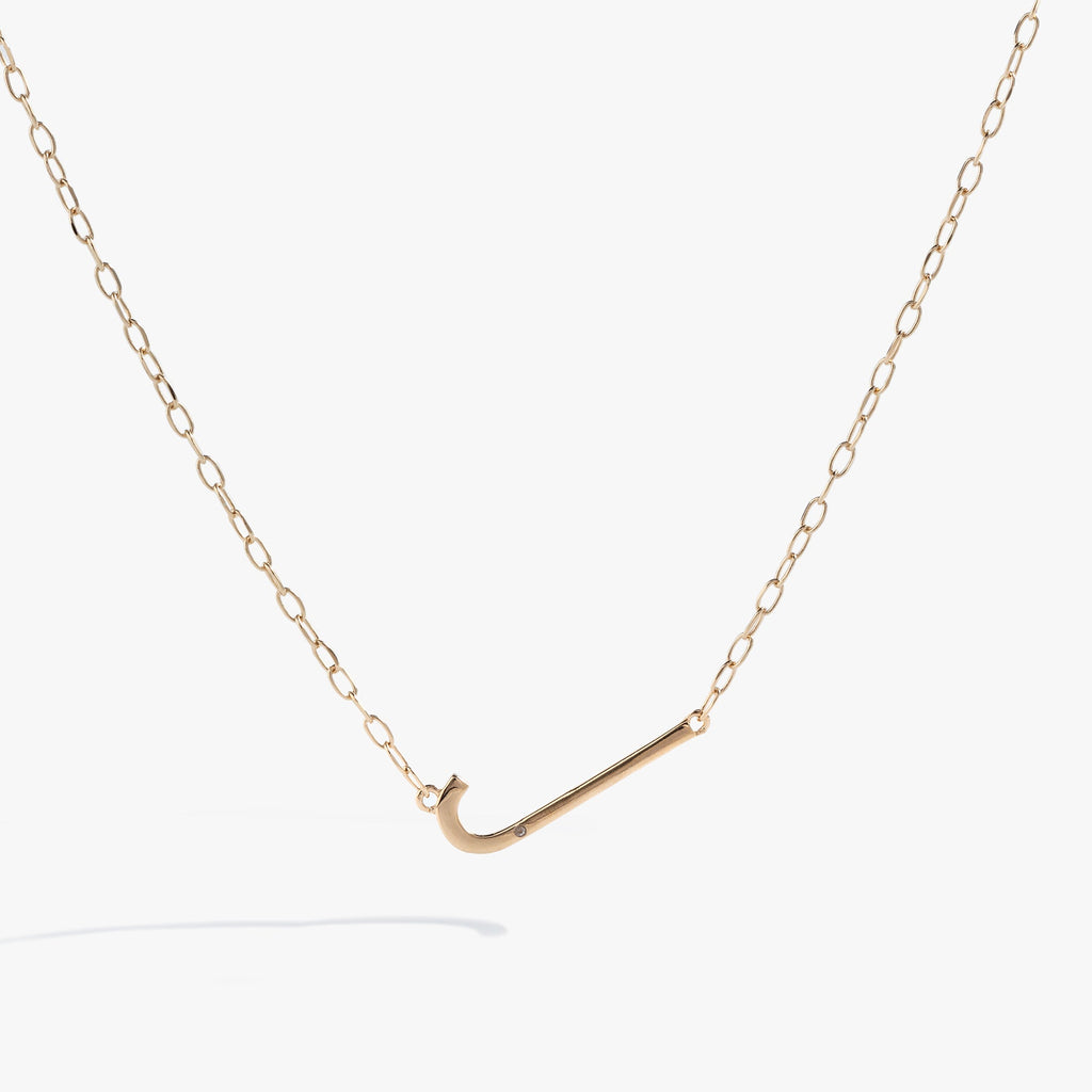 Initial J Precious Elongated Necklace in Gold - J initial pendant on adjustable chain