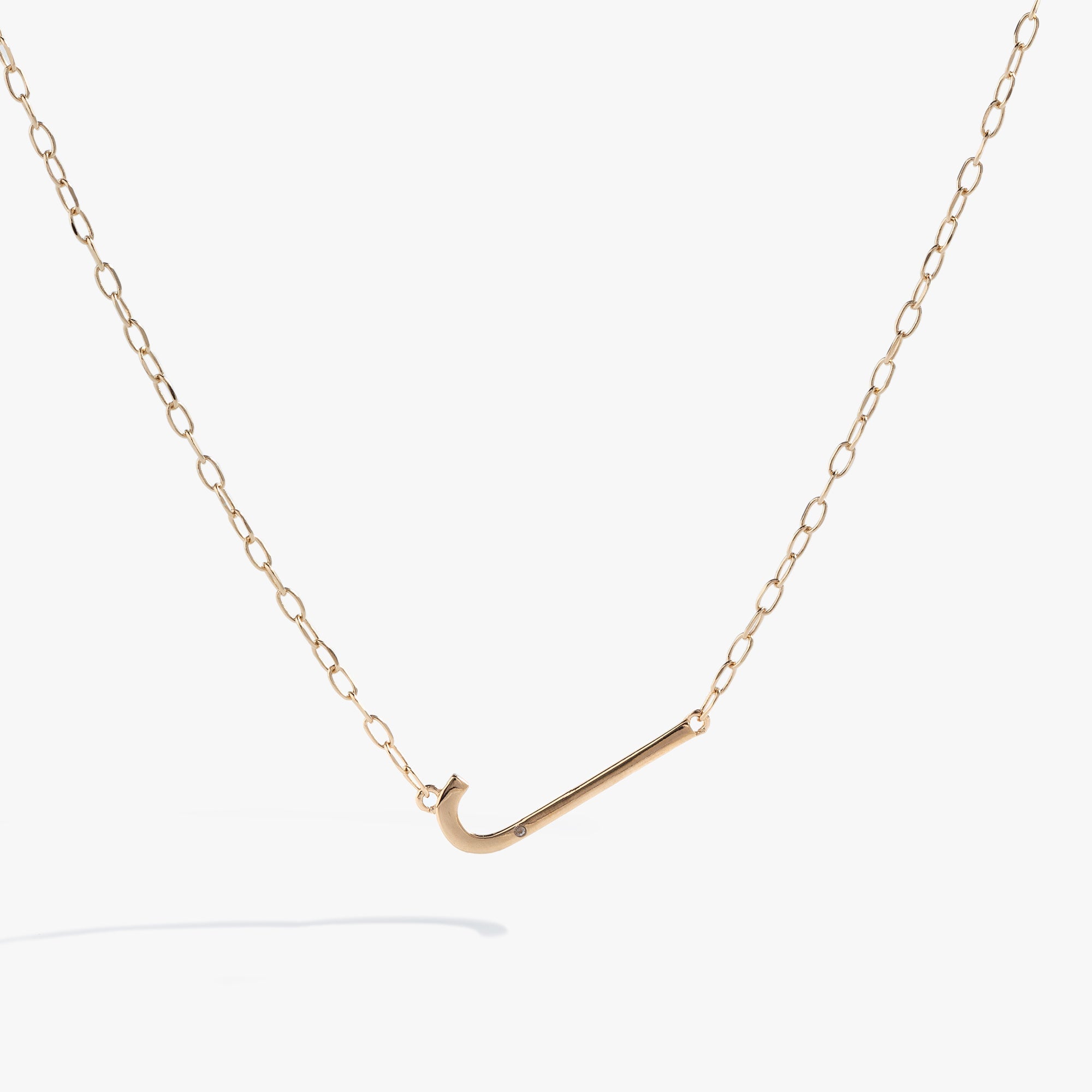 Initial J Precious Elongated Necklace in Gold - J initial pendant on adjustable chain