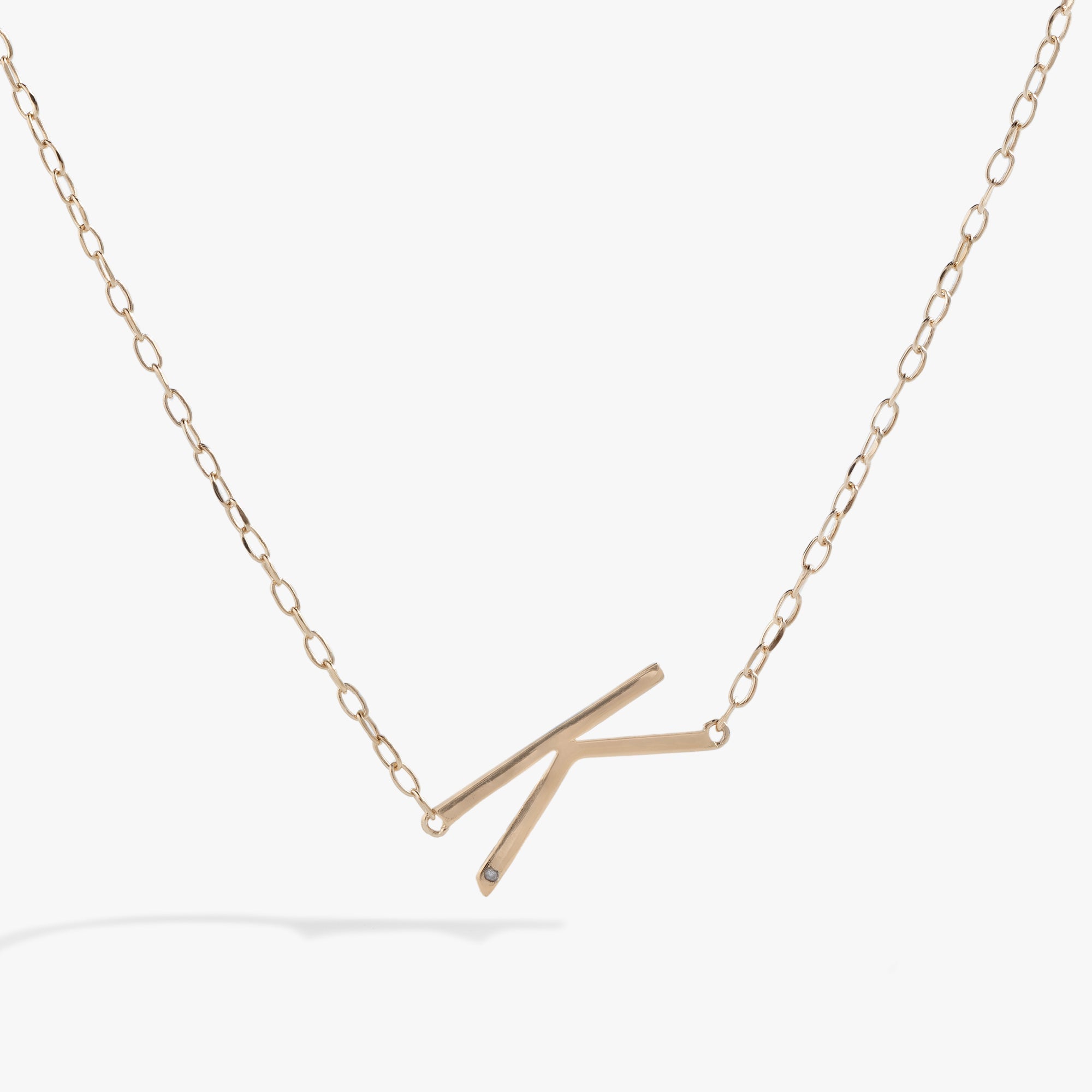 Initial K Precious Elongated Necklace in Gold - K initial pendant on adjustable chain