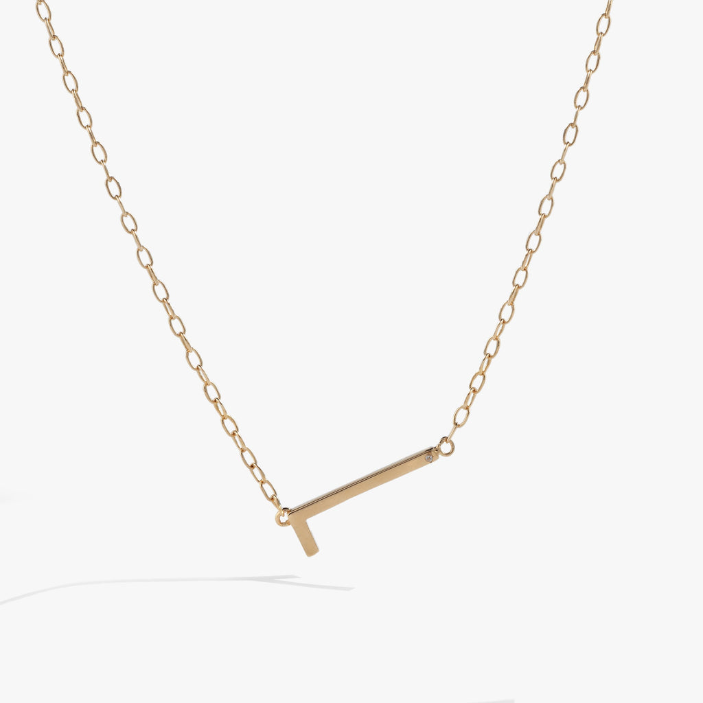 Initial L Precious Elongated Necklace in Gold - L initial pendant on adjustable chain