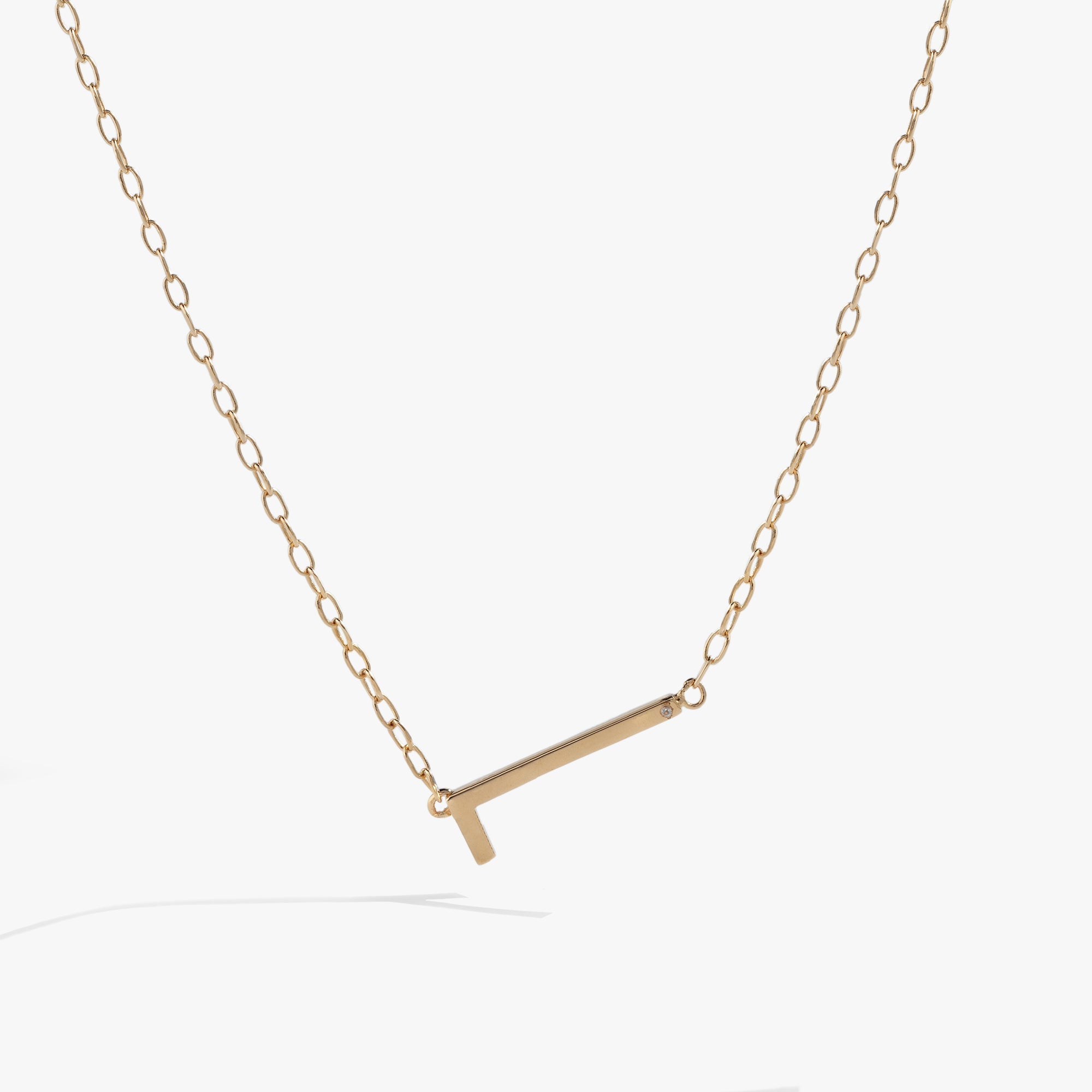 Initial L Precious Elongated Necklace in Gold - L initial pendant on adjustable chain