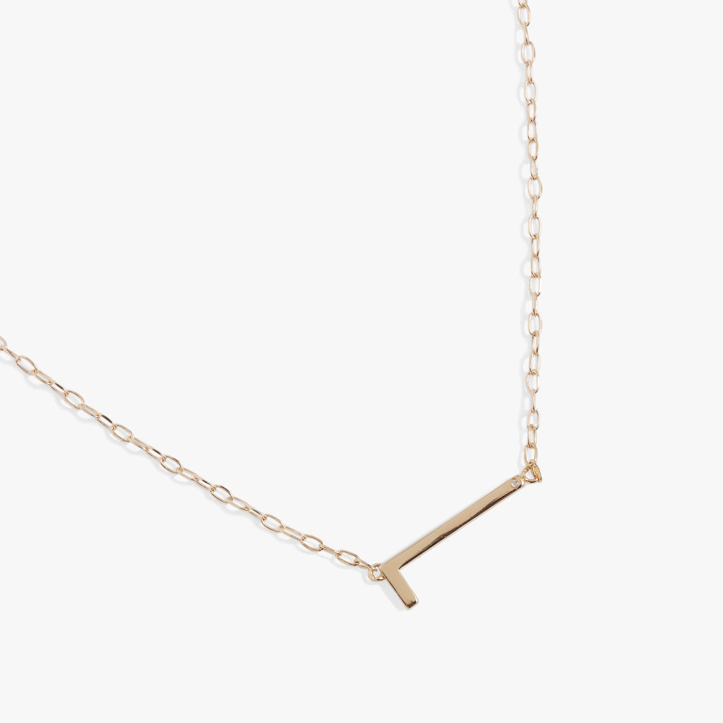 Initial L Precious Elongated Necklace in Sterling Silver
