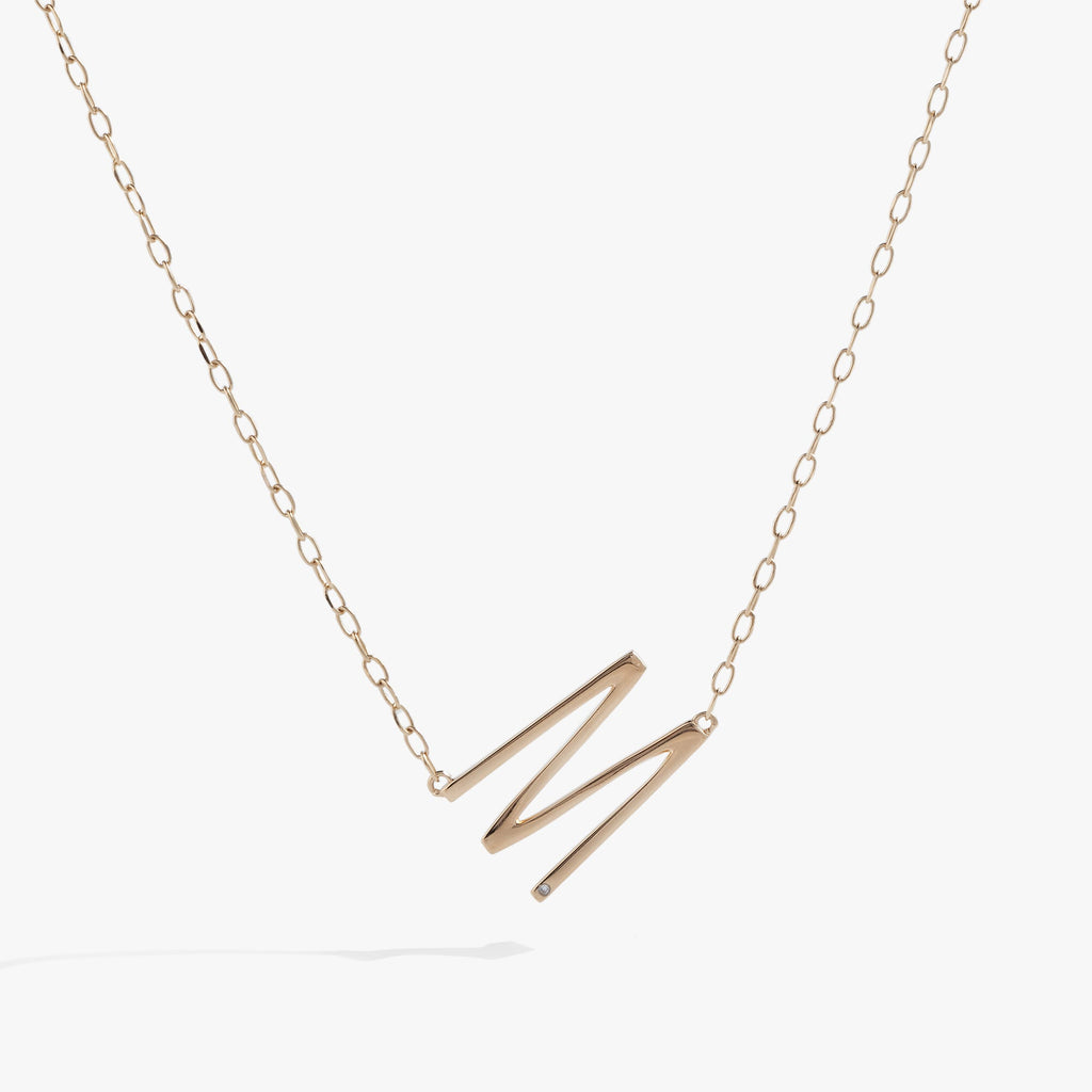 Initial M Precious Elongated Necklace in Gold - M initial pendant on adjustable chain