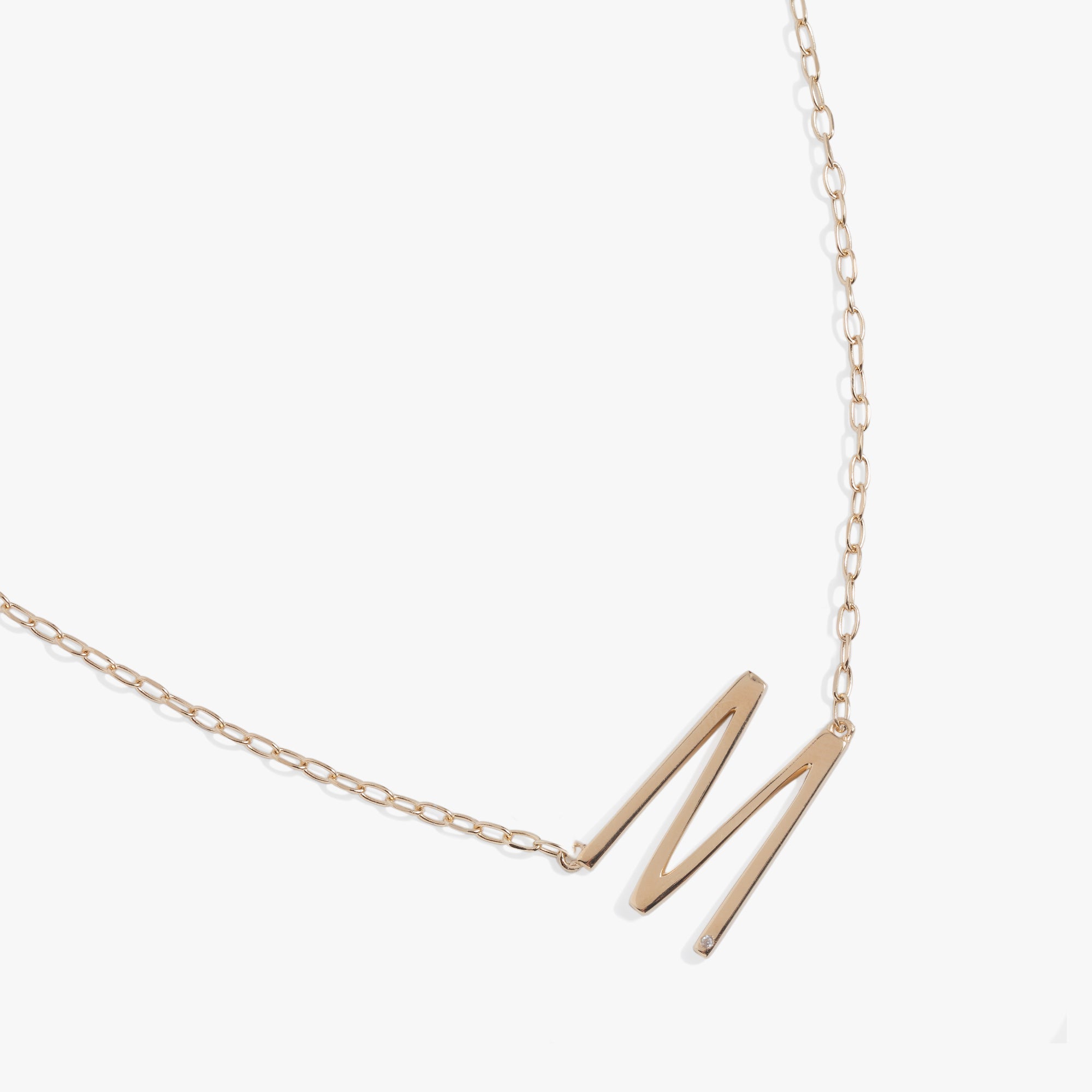 Initial M Precious Elongated Necklace in Sterling Silver