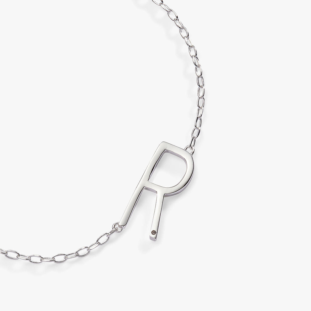 Initial R Precious Elongated Necklace in Gold