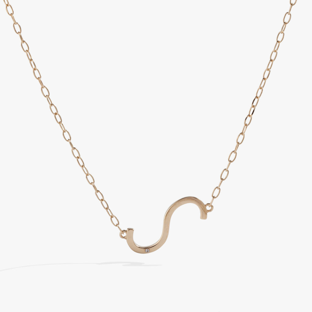 Initial S Precious Elongated Necklace in Gold - S initial pendant on adjustable chain