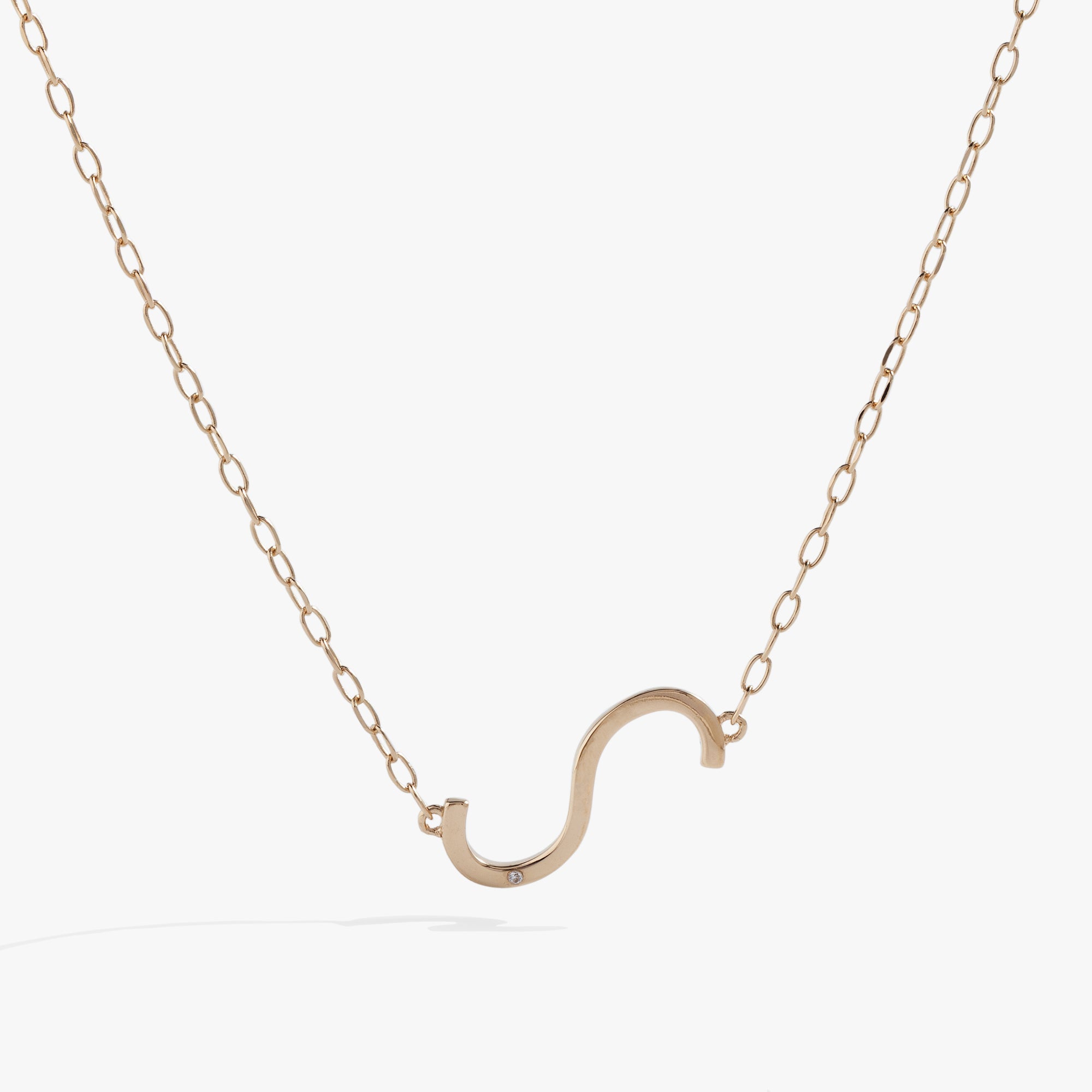 Initial S Precious Elongated Necklace in Gold - S initial pendant on adjustable chain