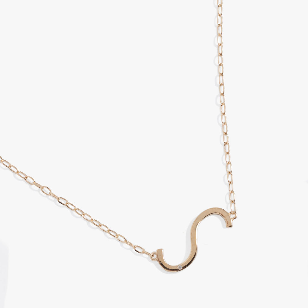 Initial S Precious Elongated Necklace in Sterling Silver