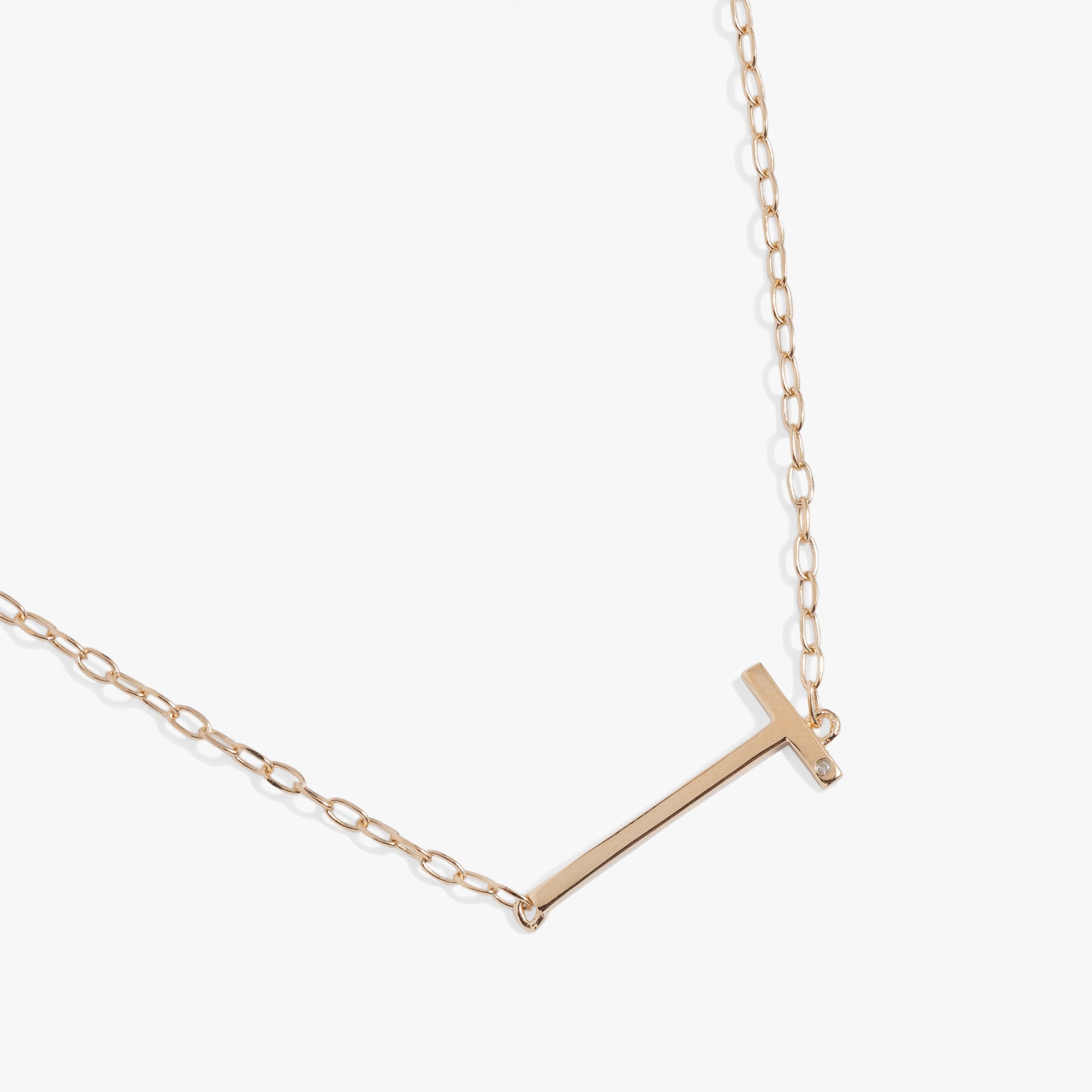 Initial T Precious Elongated Necklace in Sterling Silver