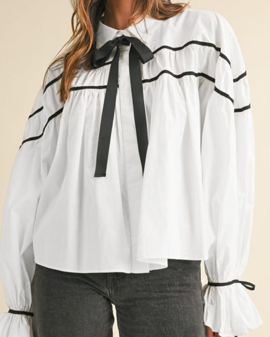 Ribbon Bowtie Collared Shirt