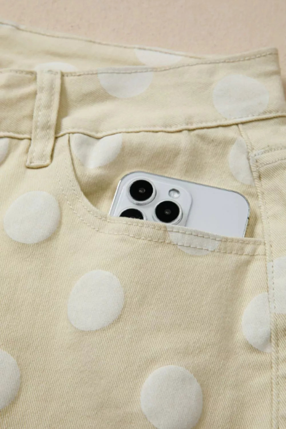 Polka Dot High-Waisted Wide Leg Jeans in Ivory - full length styled view