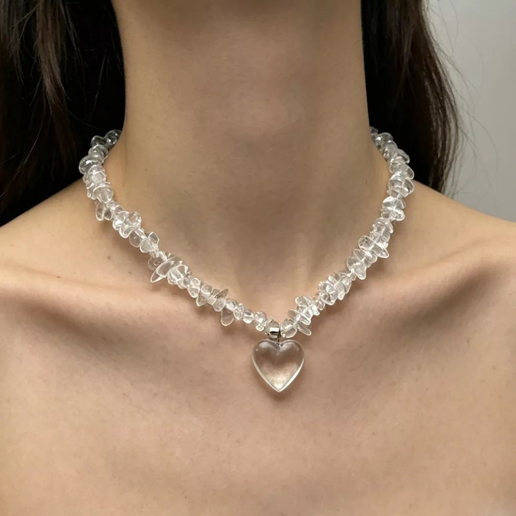 Clear Crystal Heart Pendant Necklace - clasp detail