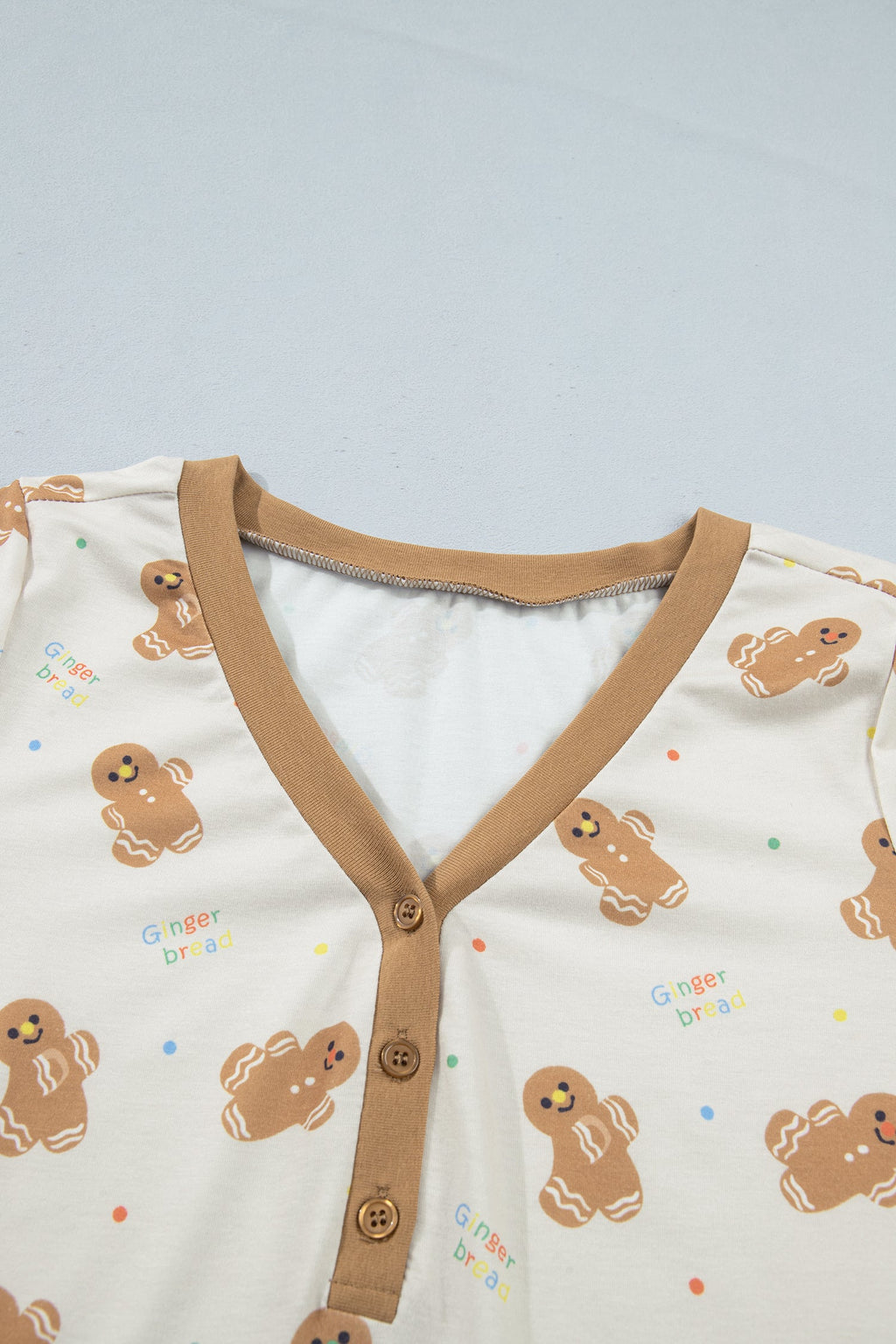 Christmas Gingerbread Top & Pants Pajama Set in khaki, back view