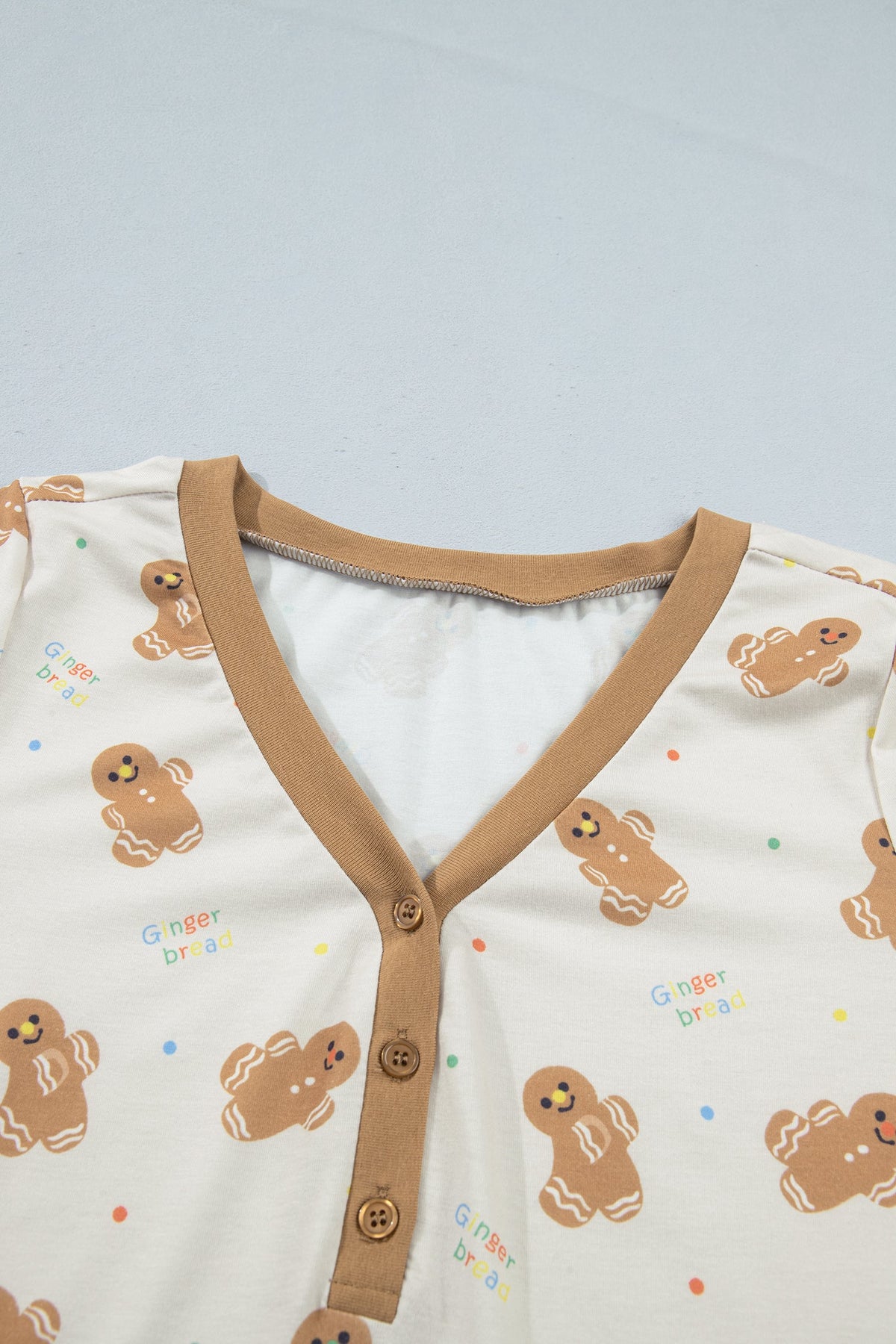 Christmas Gingerbread Top & Pants Pajama Set in khaki, back view
