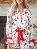 White Christmas print ruffle cuff lounge set with top and shorts - view 1