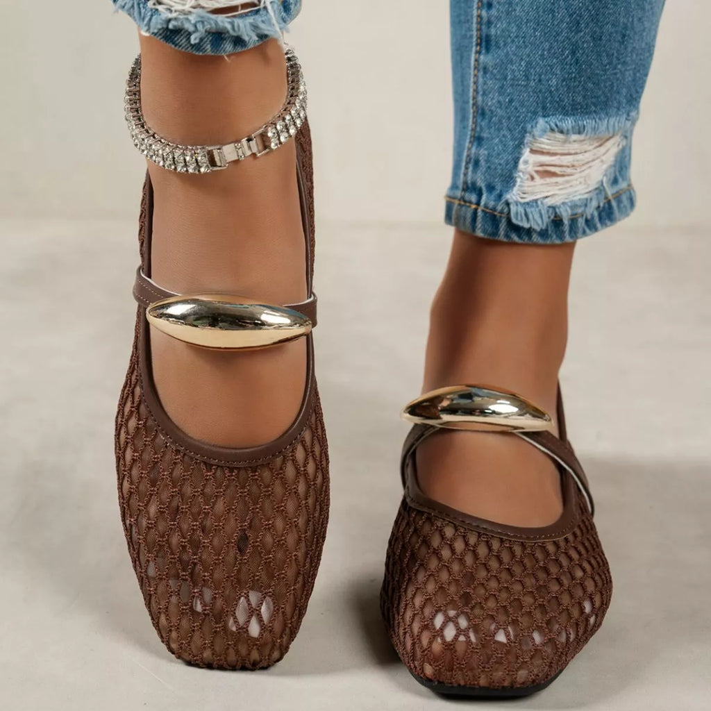 Square Toe Slip-Ons - mesh square toe low heel shoes, view 6