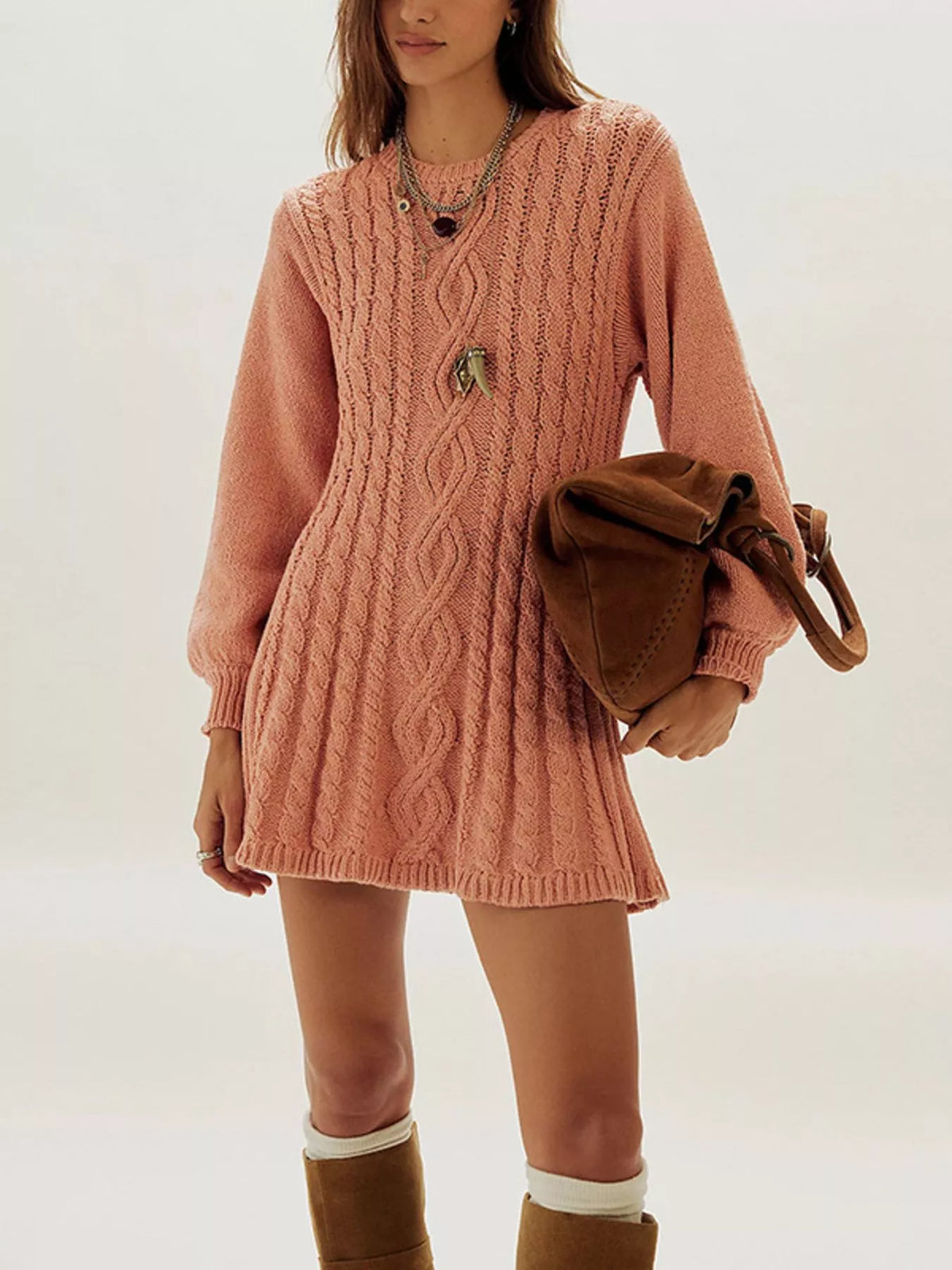 Cable knit sweater mini dress, view 7