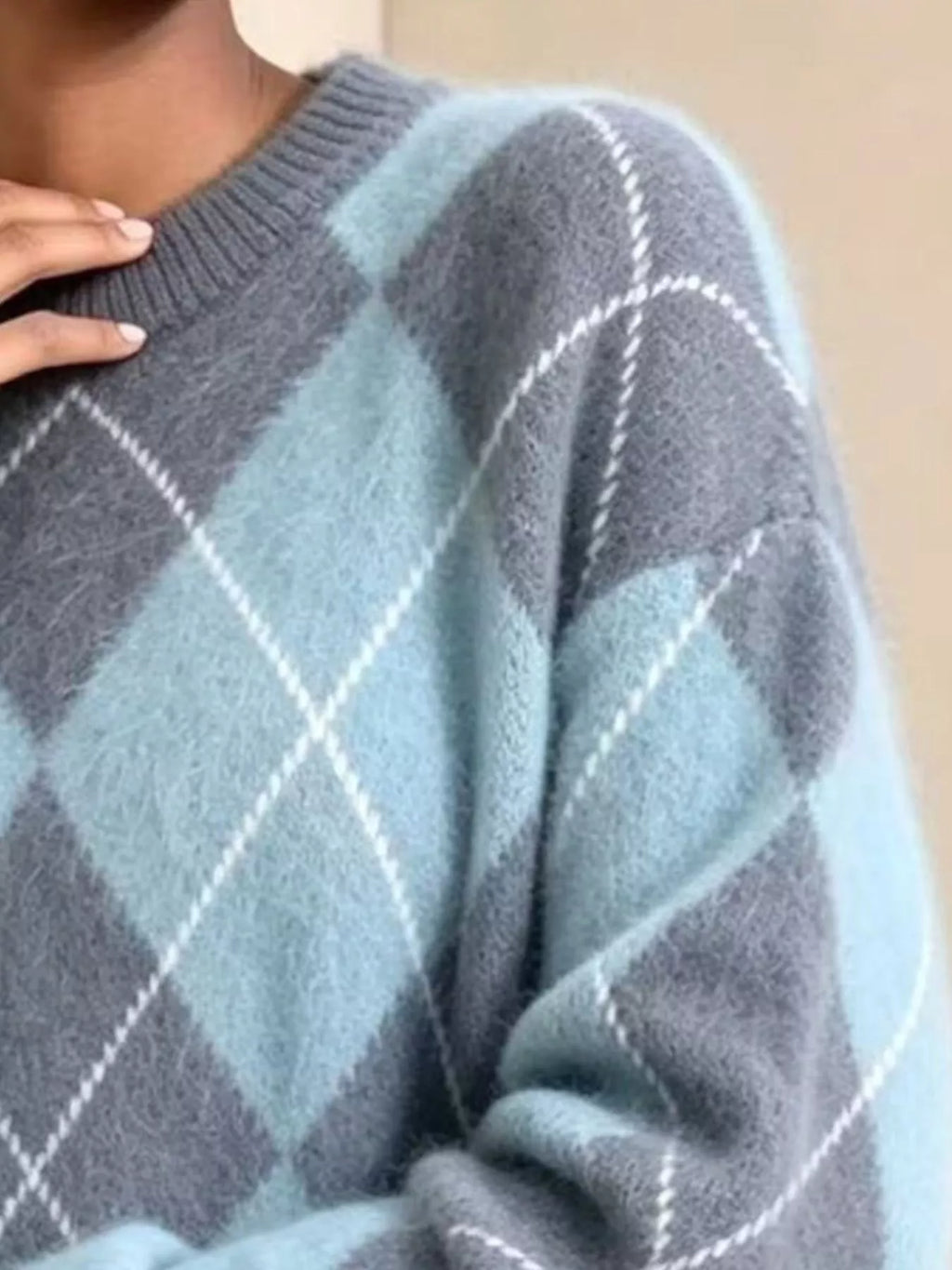 Argyle fuzzy knit sweater, women's relaxed fit - view 15
