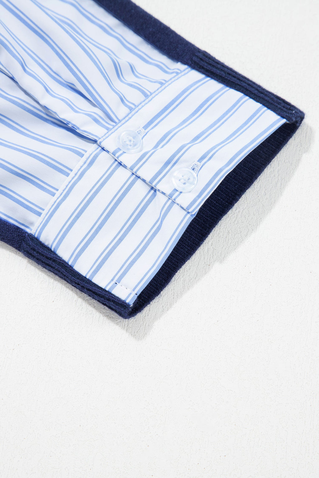 Stripe Patchwork Drop Shoulder Sweater in navy blue, back view