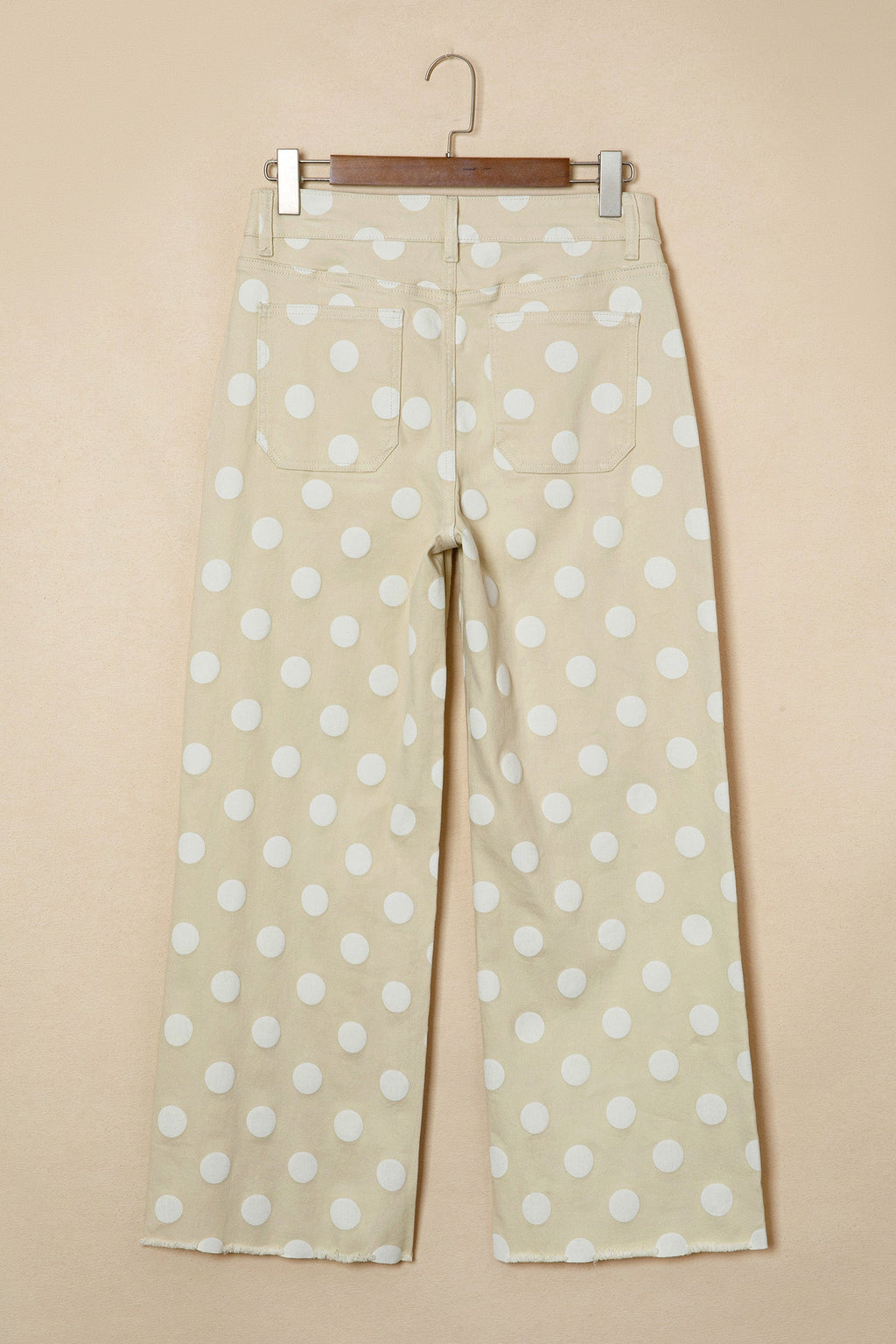 Polka Dot Denim Raw Hem High Waist Jeans in Sky Blue - styled casual outfit view
