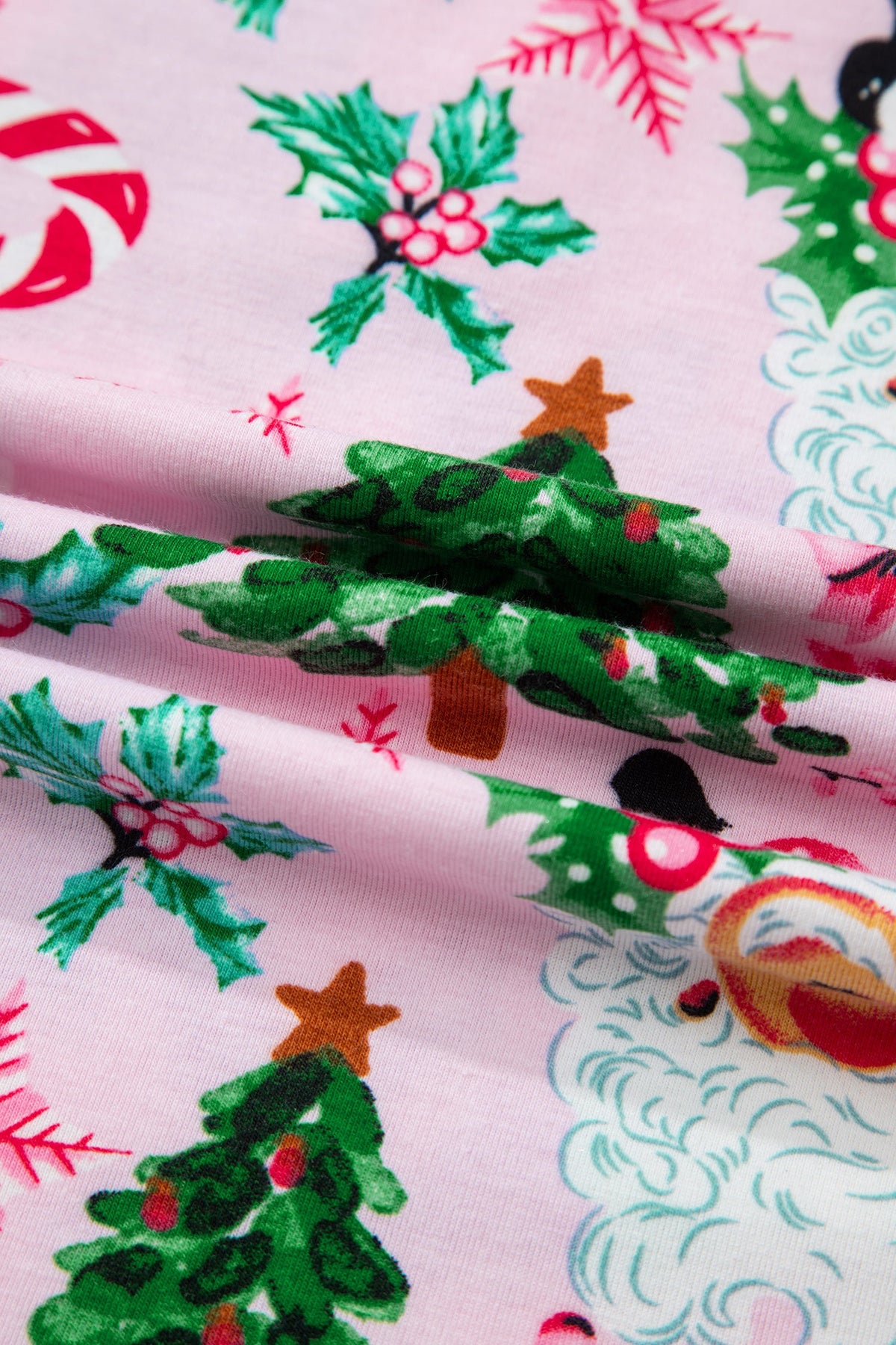 Christmas V-Neck Pullover Pajama Set in white and pink, additional view 5