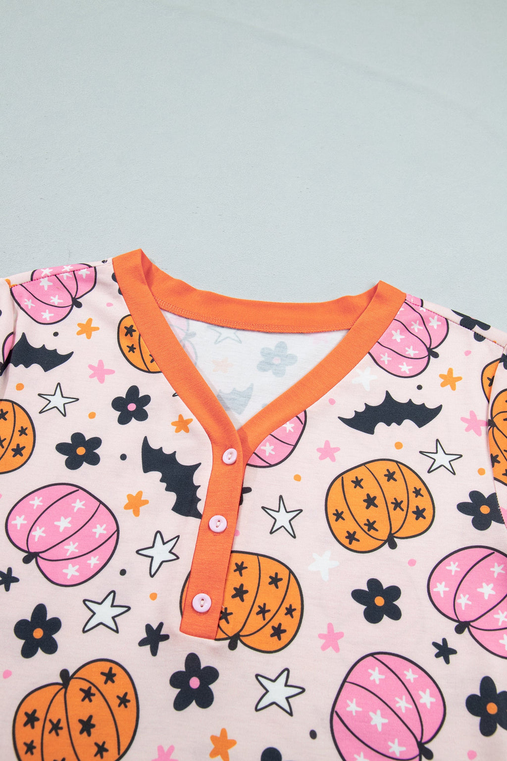 Halloween Pumpkin Long Sleeve Top and Pants Lounge Set in Pink, back view