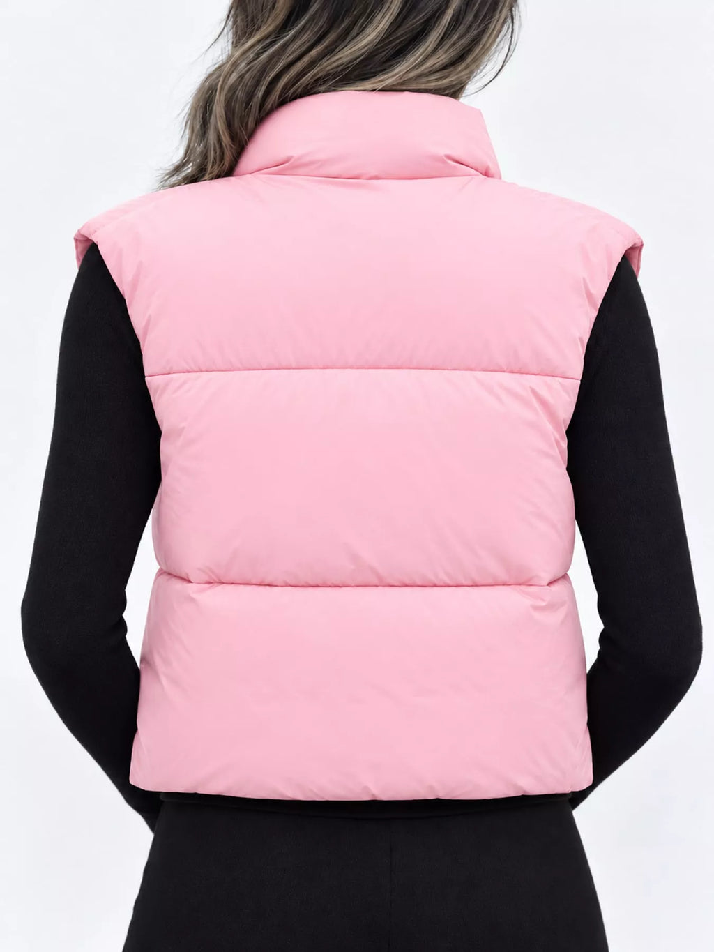 Zip-up puffer vest for women in khaki, black, coffee, pink and white - view 9