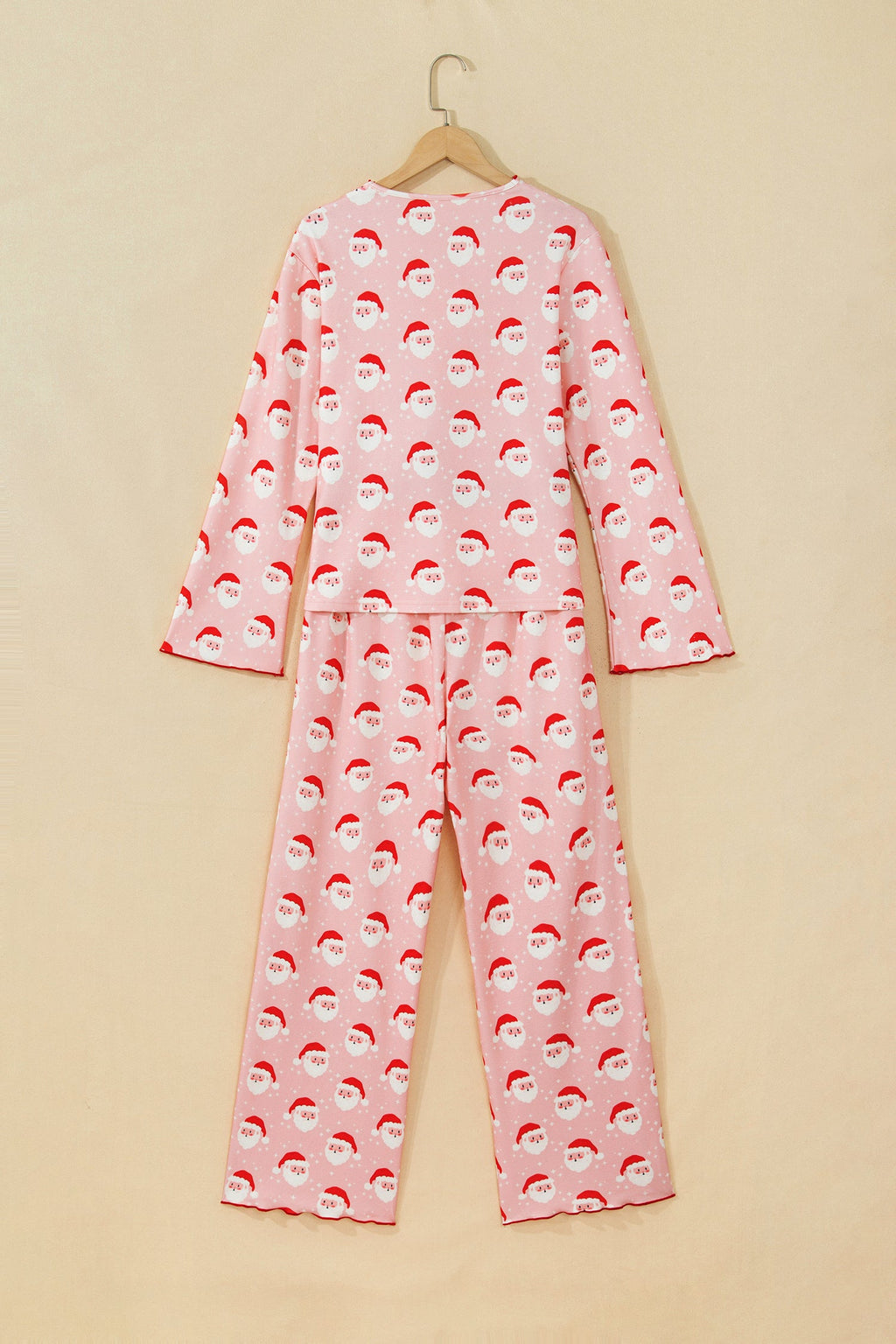 Christmas Santa Ruffle Pajama Set in pink, styled view