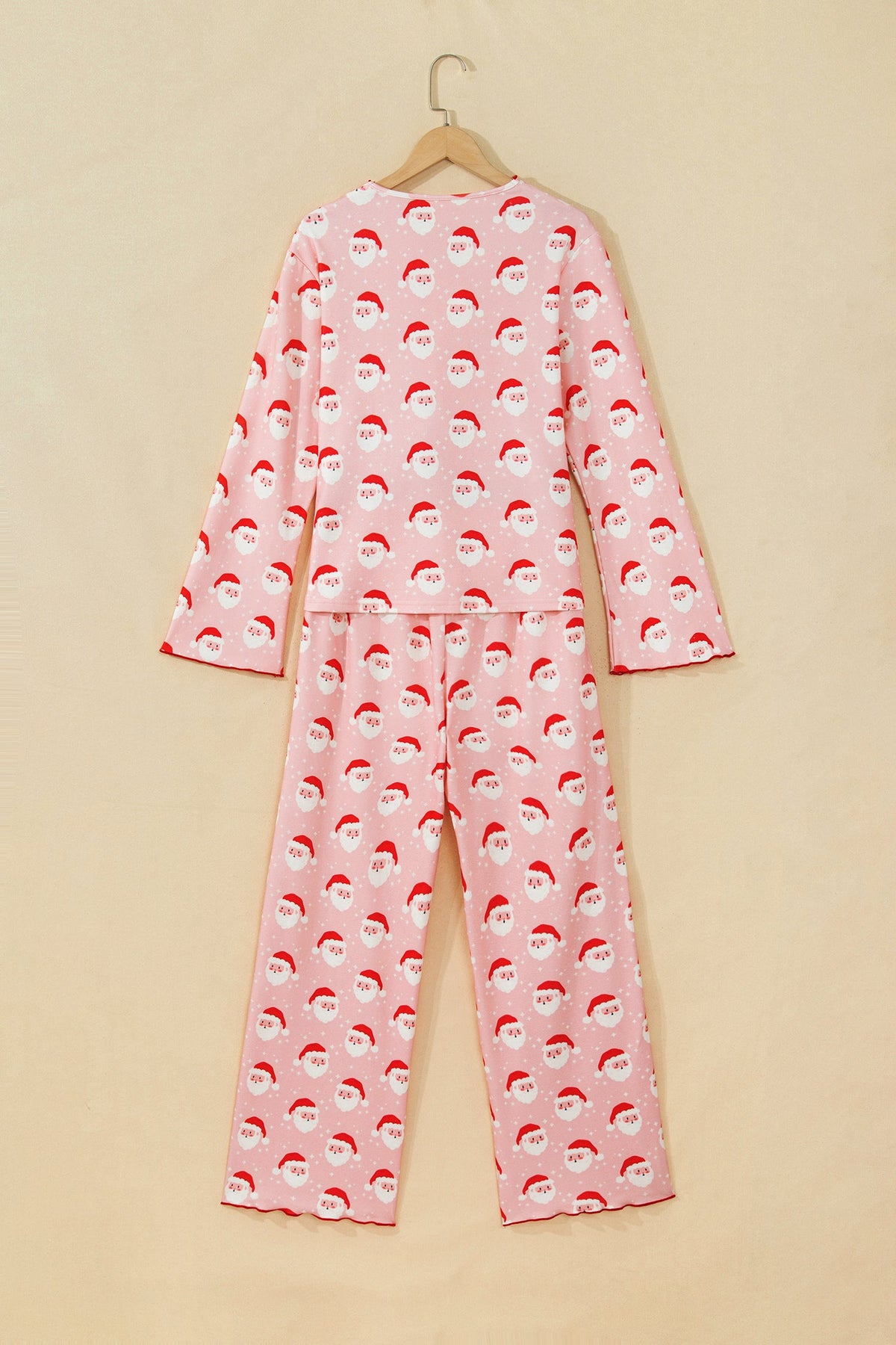 Christmas Santa Ruffle Pajama Set in pink, styled view