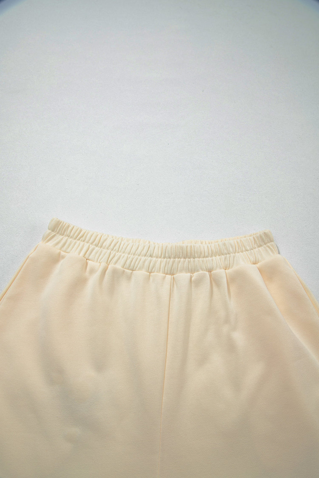 Game Day crew neck sweatshirt and shorts set in Beige, close-up detail