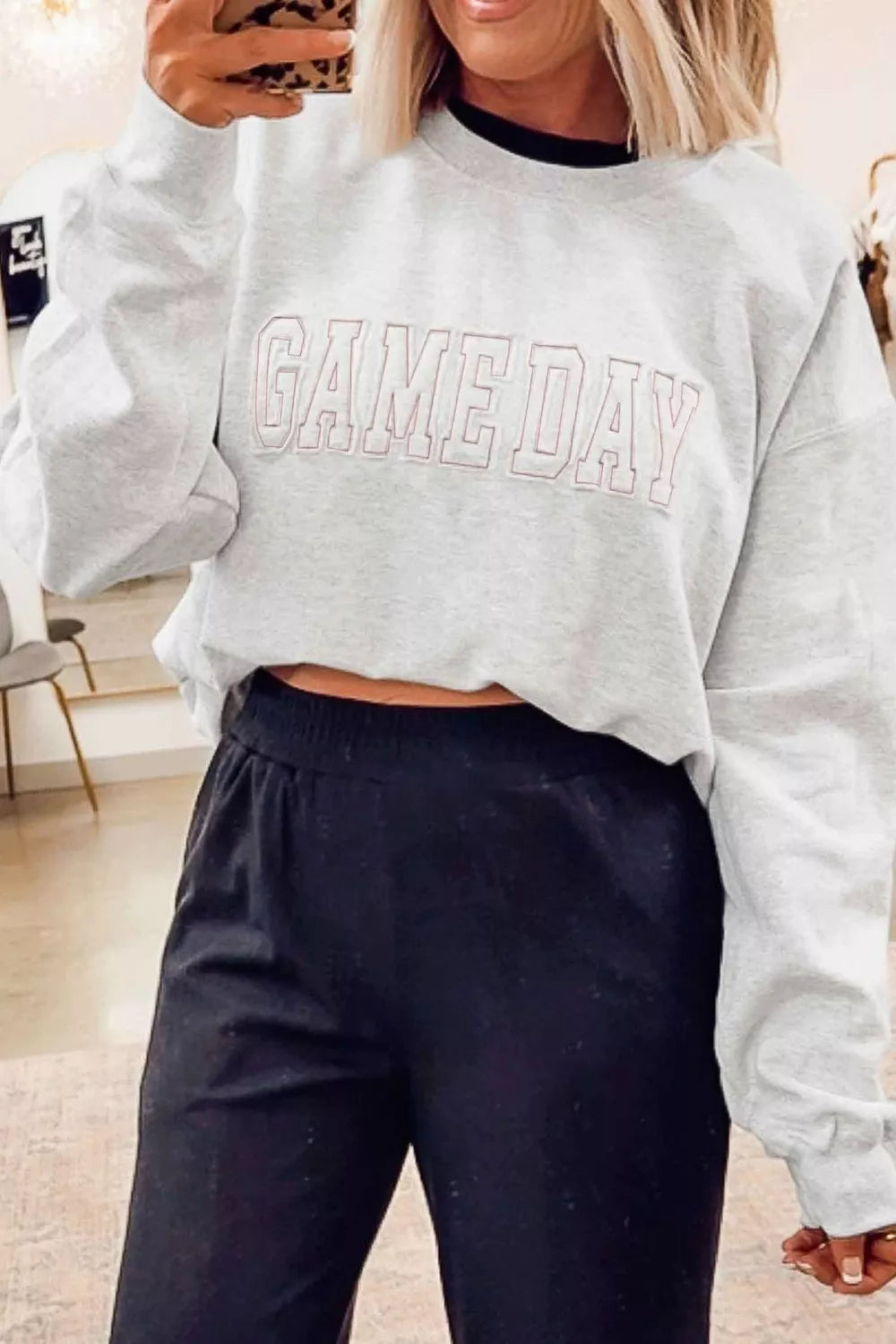 Game Day Letter Embroidery Sweatshirt - embroidered round neck sweatshirt, view 6