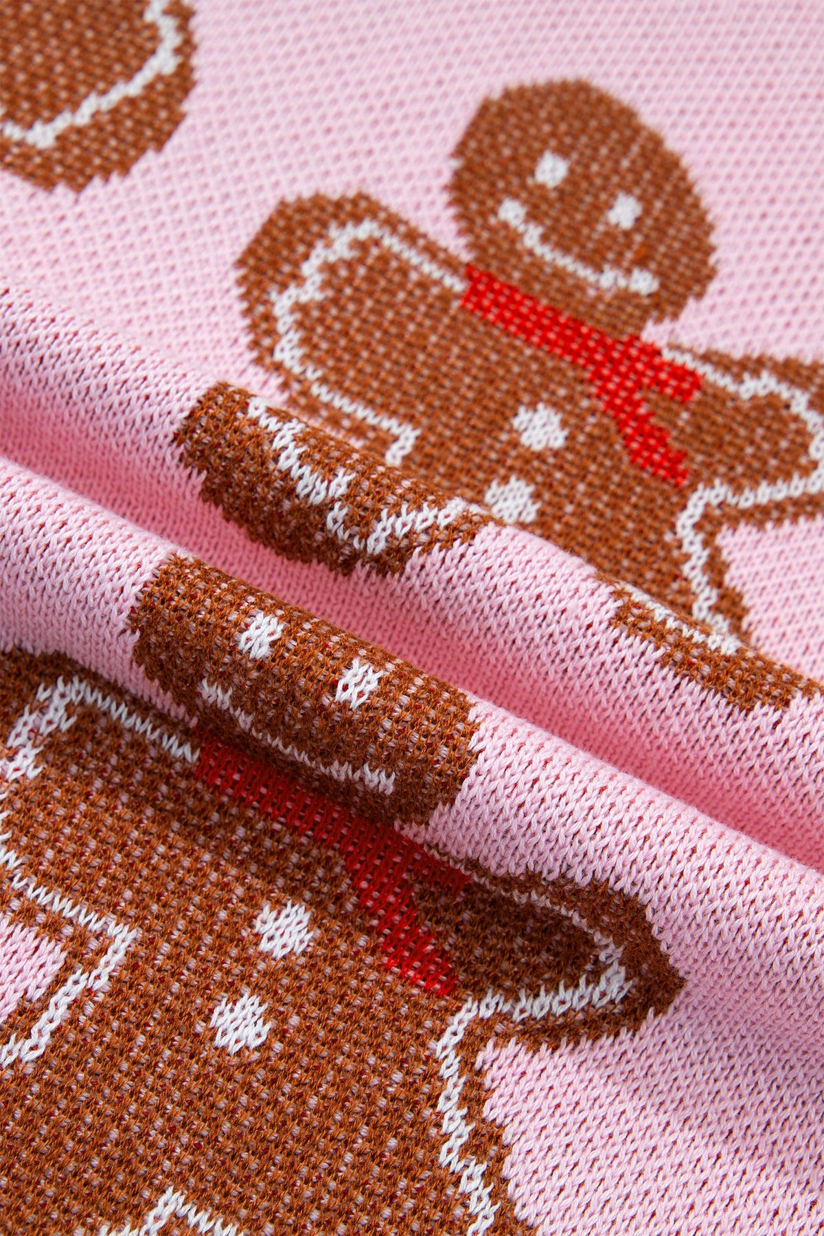 Christmas Gingerbread Round Neck Sweater in pink, back view