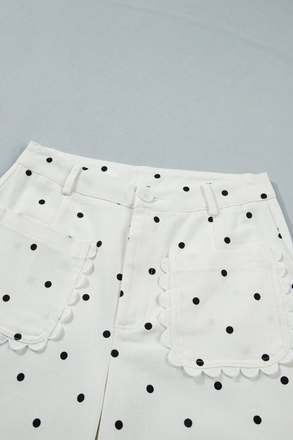 Polka Dot Denim Scalloped Patch Pocket Pants - side view
