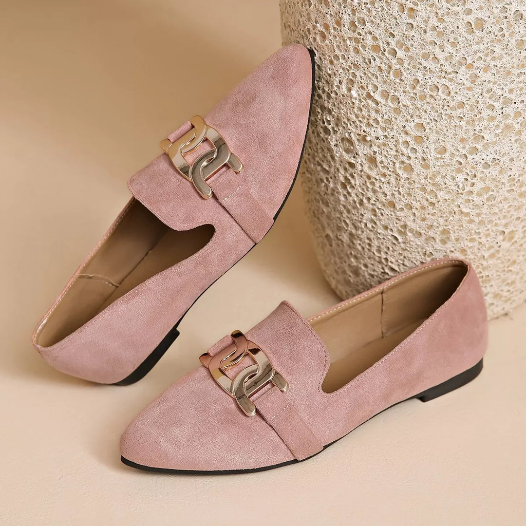 Pointed Toe Chain Detail Loafers in matcha green, black and pink, additional view 4