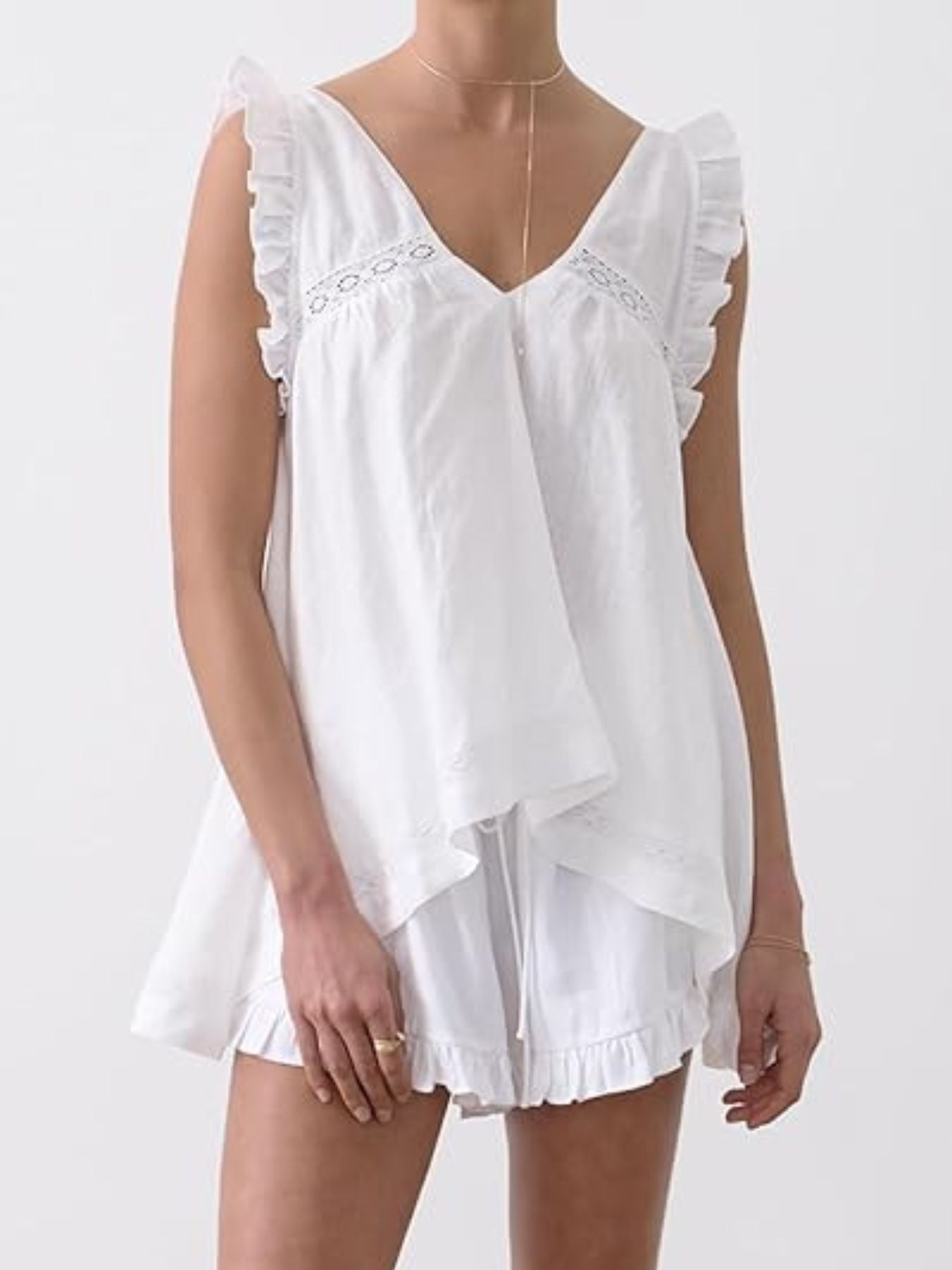Ruffle Trim V-Neck Top and Shorts Set - ruffled two-piece set, view 6