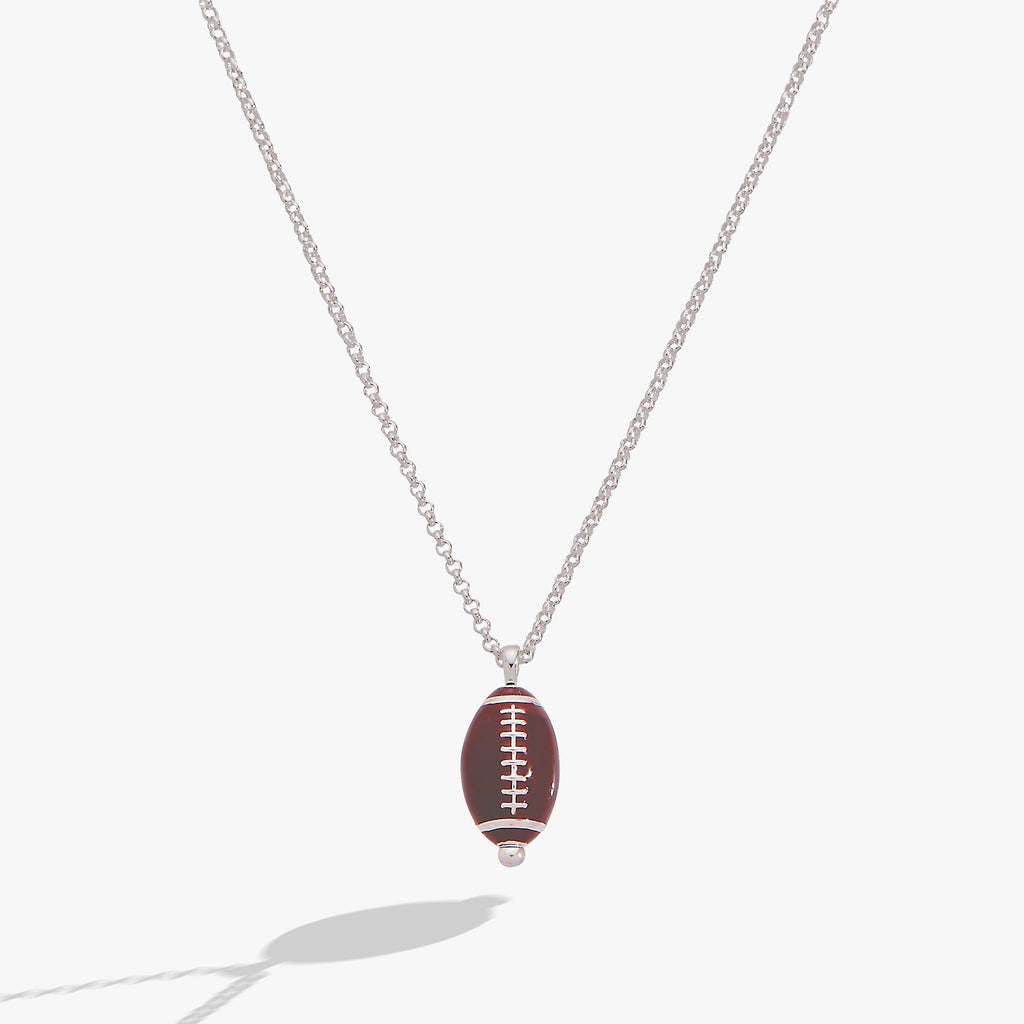 Football Spinner Pendant Necklace in Silver - spinning football charm pendant