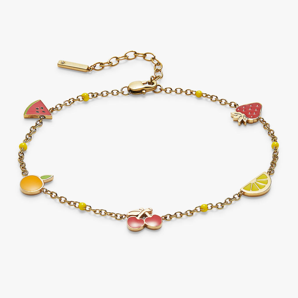 Fruit Inline Charm Anklet in Stainless Steel Gold - fruit charms on adjustable anklet