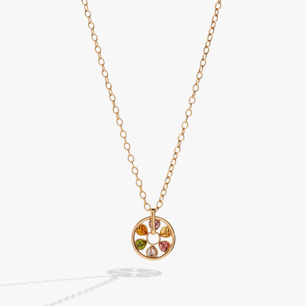 Heart Crystal Wheel Necklace in Gold - crystal heart wheel pendant on adjustable chain