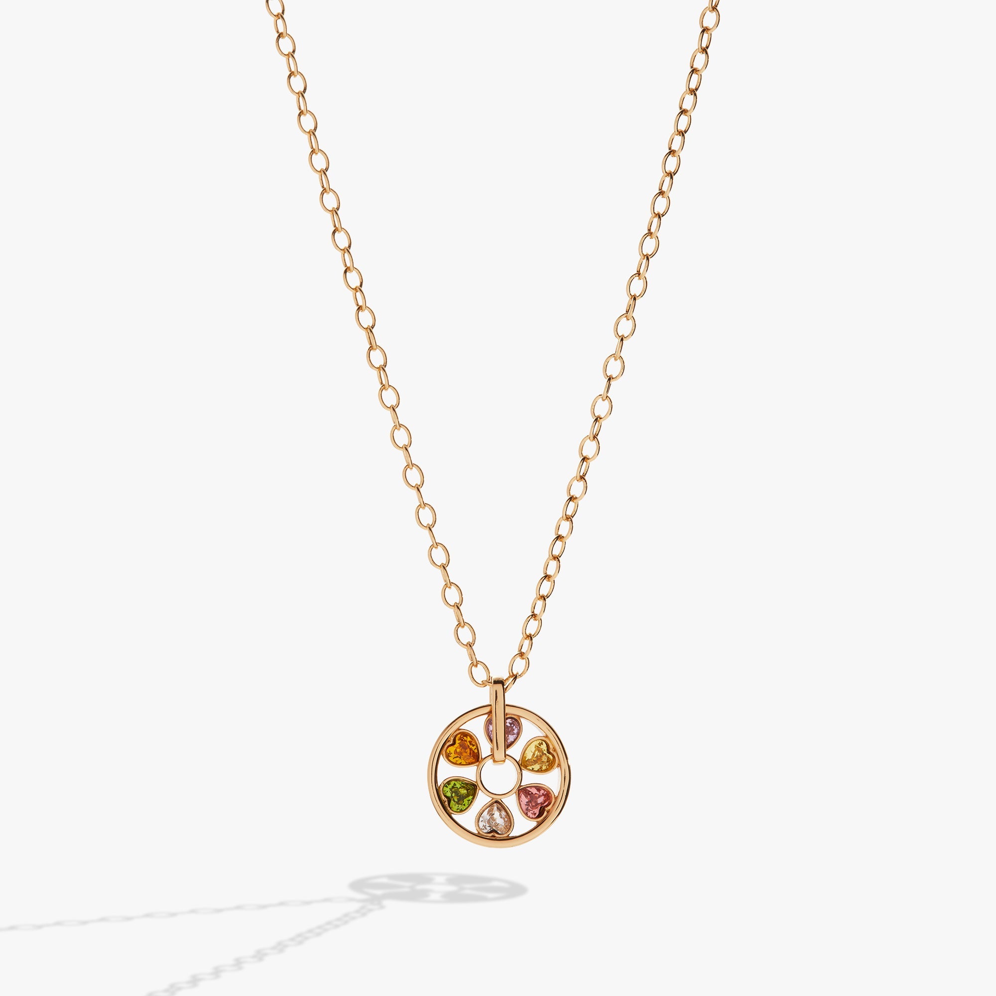 Heart Crystal Wheel Necklace in Gold - crystal heart wheel pendant on adjustable chain