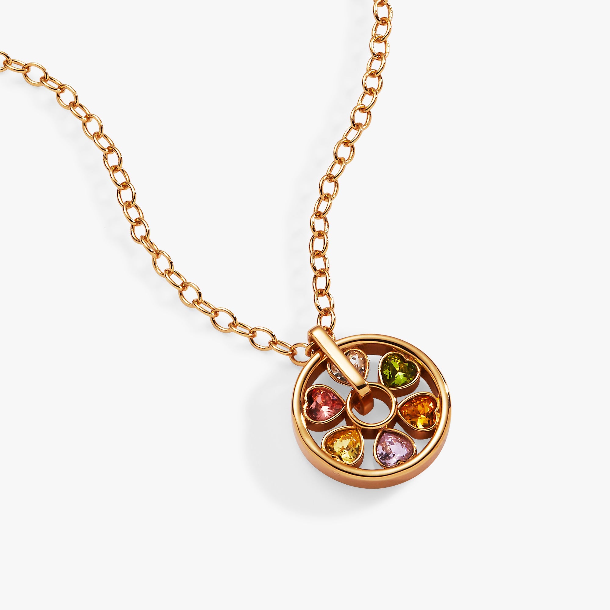 Heart Crystal Wheel Necklace - close up of crystal heart wheel