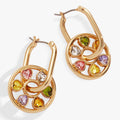 Heart Crystal Wheel Hoop Earrings in Gold - crystal heart wheel on huggie hoop