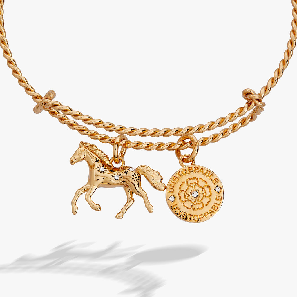Horse Rope Textured Charm Bangle - styled on wrist