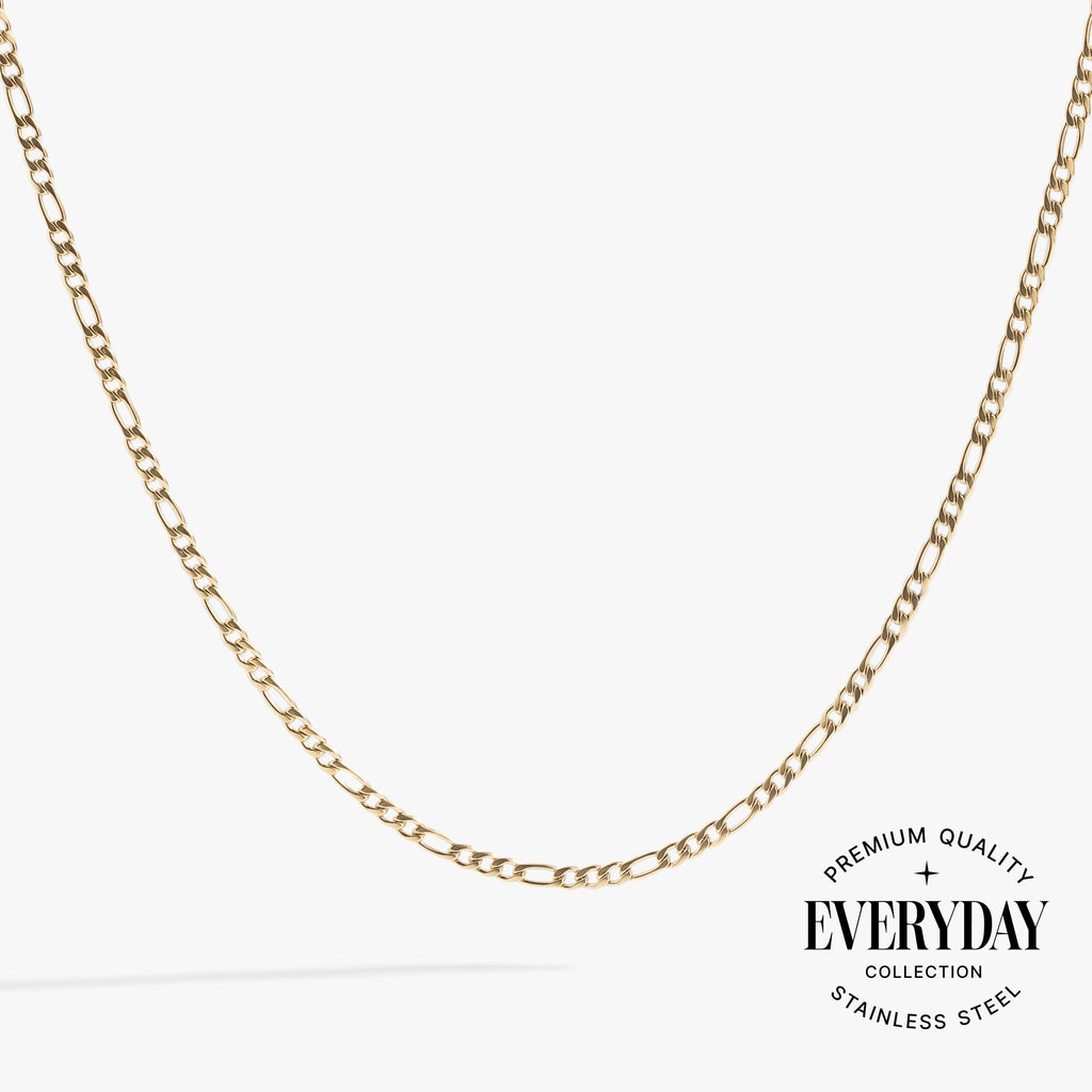 Figaro Charm and Layering Necklace in Stainless Steel Gold - figaro chain layering necklace